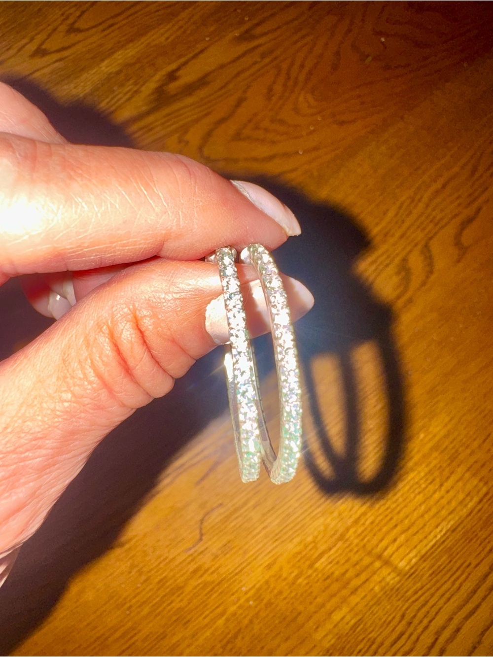 Silver Rhinestone Pave Hoop Earrings 1.5 Inch Bling Glamorous Statement